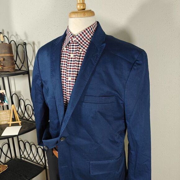 INC International Concepts Mens Sport Coat Blazer Two Button Navy Cotton XL Slim - Picture 3 of 16